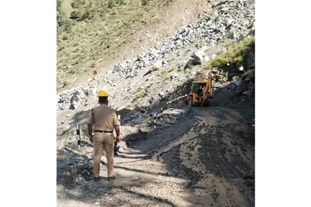 BRO works to clear land subsidence near Bhatwari on Gangotri highway