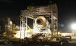 A lift ball mill rising from transporter using strand lifting.