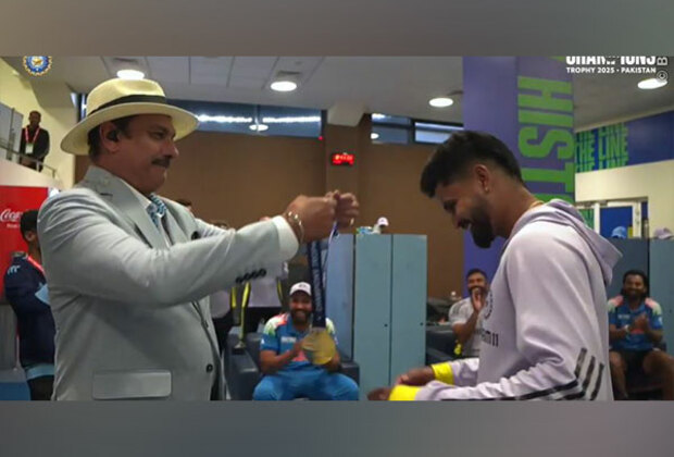 Shreyas Iyer receives 'Fielder of the Match' medal following win over Australia in CT semis