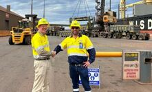  Abra commercial and marketing manager Charlie Kempson and Qube Geraldton port manager Zane Wilson overseeing the first shipment on March 24 2023