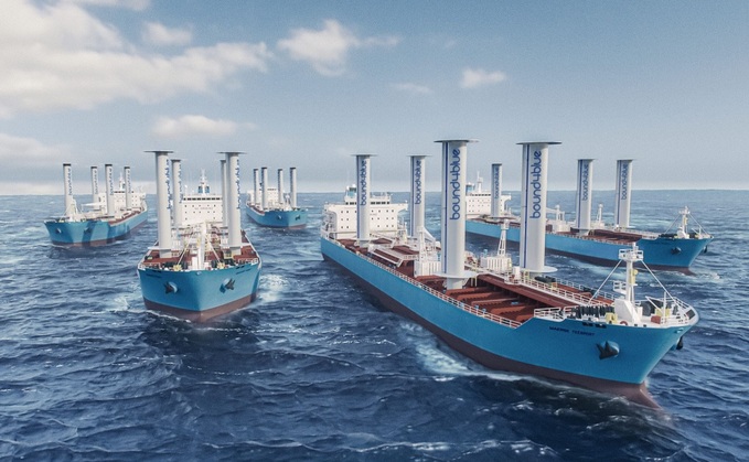 An artist's rendering of a ship using sails, the same being deployed by Maersk to cut emissions / Source: bound4blue