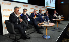 Liam Twigger (left) speaking on a mining finance panel at Africa Down Under: Image: Paydirt Media/Bryan Charlton