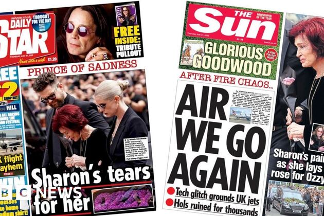 Newspaper headlines- 'Prince of Sadness' and 'Air we go again'