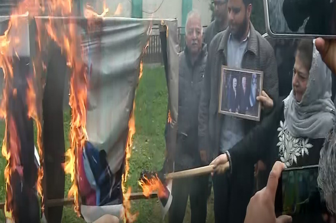 Mehbooba Mufti criticises Centre for not condemning killing of Khamenei; burns Netanyahu, Trump posters