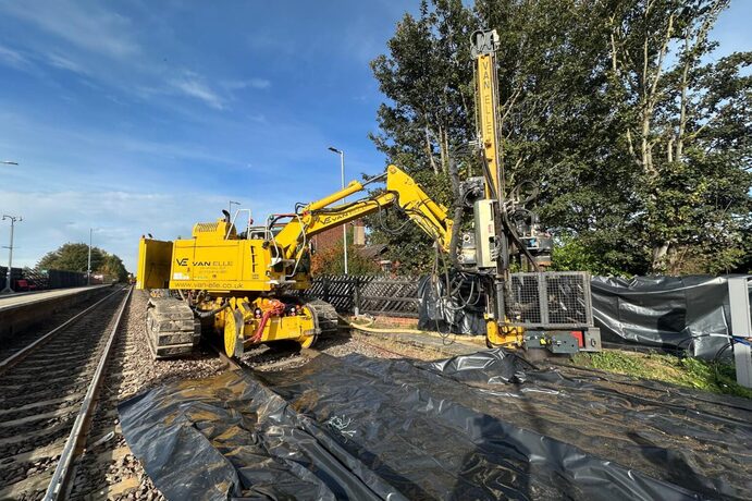 On the TransPennine Route Upgrade, Van Elle is carrying out down-the-hole hammer drilling and CHS (circular hollow section) pile installation