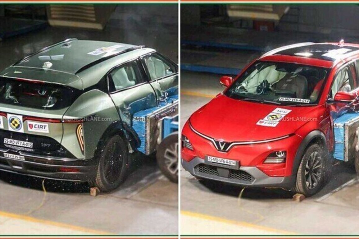 Vinfast VF6 and VF7 Bharat NCAP Crash Results Out  Get 5 Star Ratings