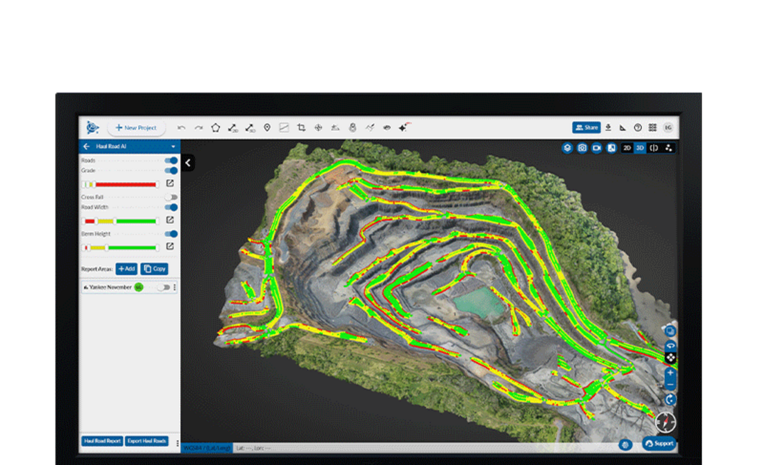 The AI-powered highwall and slope stability analysis in Trimble Mine Insights helps geotechnical teams identify and prioritise high-risk areas