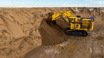 The PC9000 digging in at Fort Hills mine in Canada.