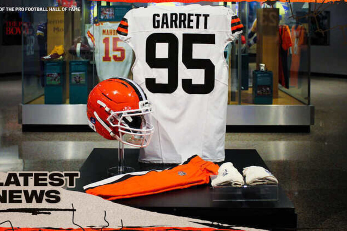 Myles Garrett's uniform on display in Pro Football Hall of Fame
