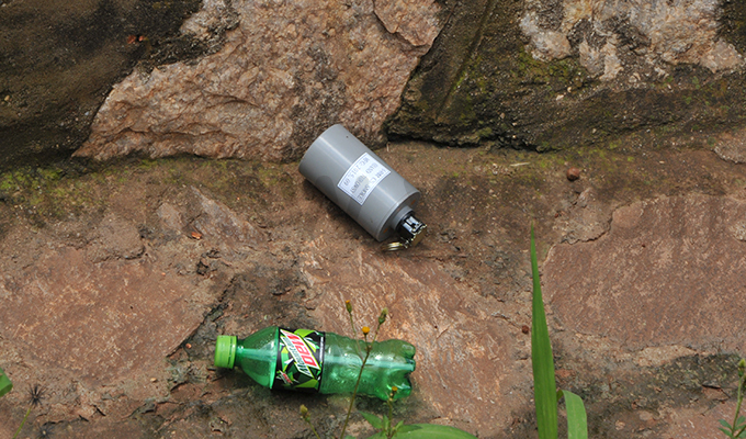 n unexploded teargas canister that was fired by olice to quell the strike hoto by arim sozi