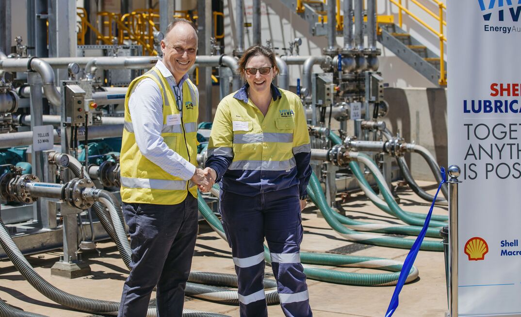 Viva Energy CEO Steve Wyatt (left) and WA/NT operations manager Robyn Smart at the Karratha facility opening. Photo Viva Energy