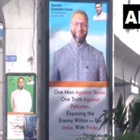 Posters of Owaisi with slogans "one man against terror" seen in Hyderabad after All-Party Delegation visit