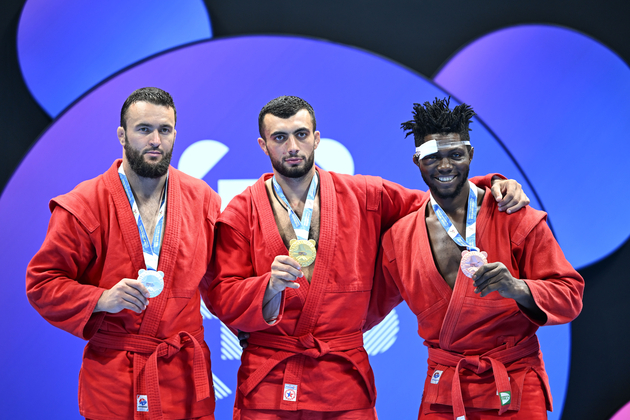 (SP)CHINA-CHENGDU-THE WORLD GAMES 2025-SAMBO-MEN'S COMBAT -98KG-VICTORY CEREMONY (CN)
