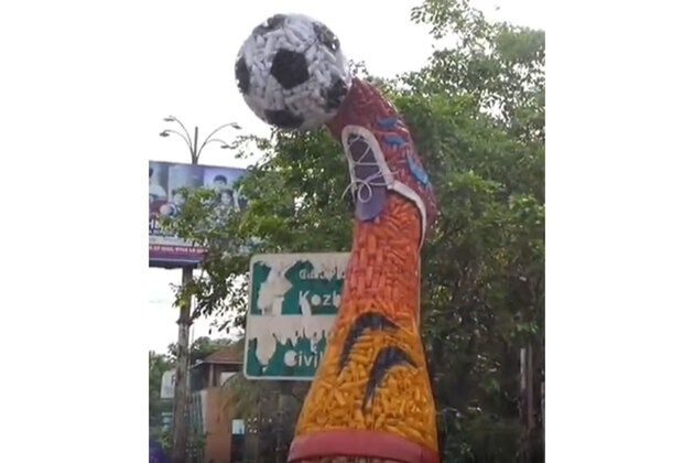 Malappuram welcomes FIFA World Cup with giant football sculpture made of plastic bottles
