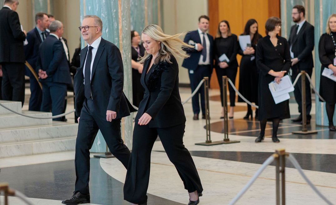 CANBERRA, AUSTRALIA - Sep 22, 2022: The Prime Minister of Australia Anthony Albanese and his partner Jodie Haydon in Parliament House.