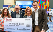  Terracon presents a $50,000 check to DFI (left to right: Theresa Engler; Bernie Hertlein, senior consultant GEI and DFI Educational Trust board member; Liz Smith, senior principal, Terracon; and Andrew Verity)