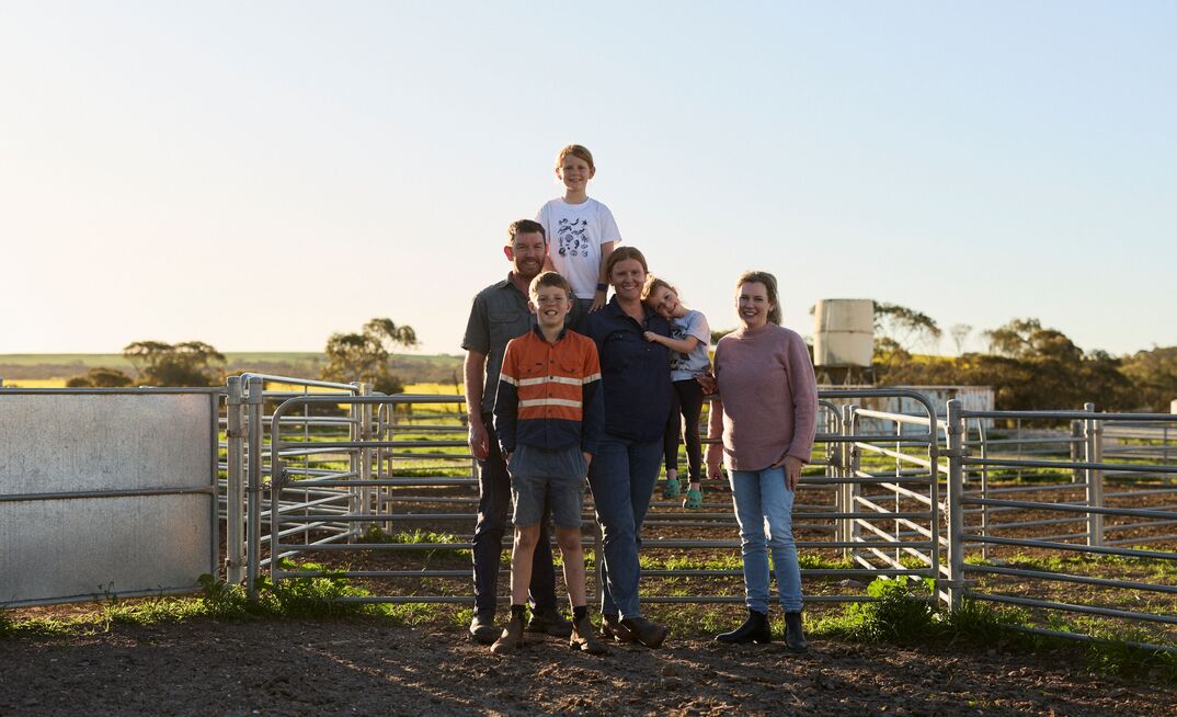 Associate professor Kate Gunn with the Telfer family from Ungarra, South Australia.