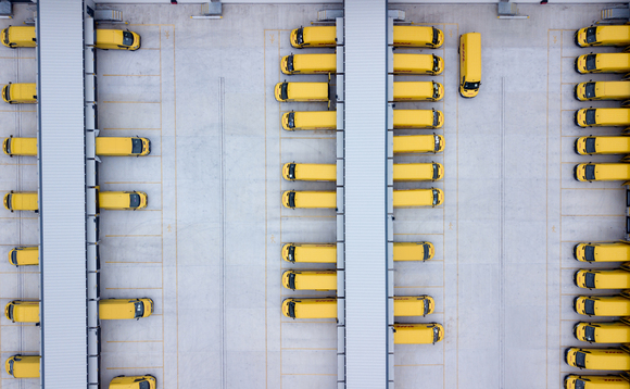 Drone shot of DHL Express's electric fleet | Credit: DHL Express