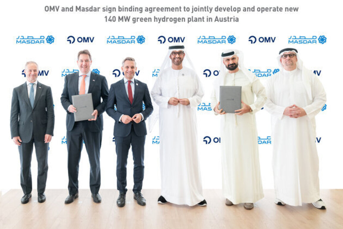 Masdar, OMV sign binding agreement to develop, operate new 140 MW green hydrogen plant in Austria