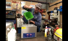  Josh fills his new ultrasonic cleaner