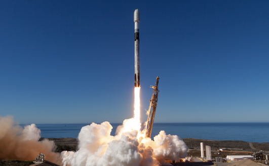 A rocket carrying Fleet Space's two new satellites.