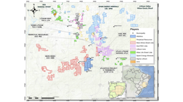 Mapa com direitos que compõem projeto Novo Cruzeiro lítio terras raras Atlantico