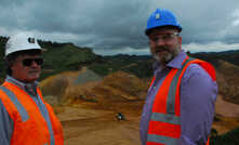 Bob Bell (left) and Ian Slater (right) overlooking earthworks at San Ramon, Colombia