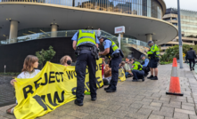 Disrupt Burrup Hub protestors outside Woodside