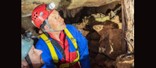  Archaeologist Jamie Lund and caving club leader Ed Coghlan explore mines below Alderley Edge Credit: NT