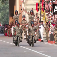 BSF jawans perform bike stunts at Attari border on 79th Independence Day