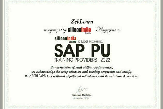Zeblearn wins the "Most Trusted SAP & IT online training Edtech company in NOIDA" award