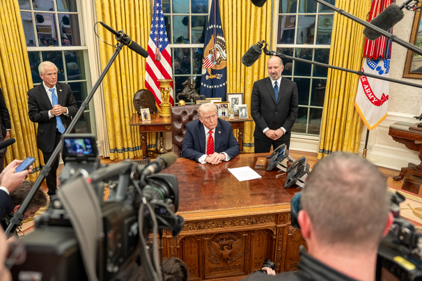 US President Donald Trump signs executive orders on February 10, 2025, in the Oval Office