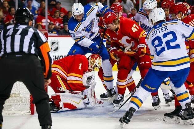 Devin Cooley, Flames turn aside Blues in shootout