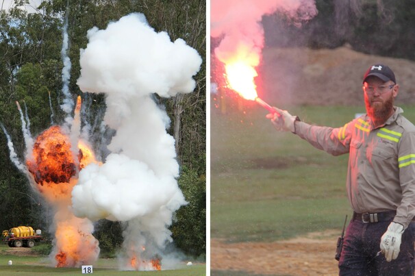 Reserve manager Andrew Campbell showing the power of explosives.