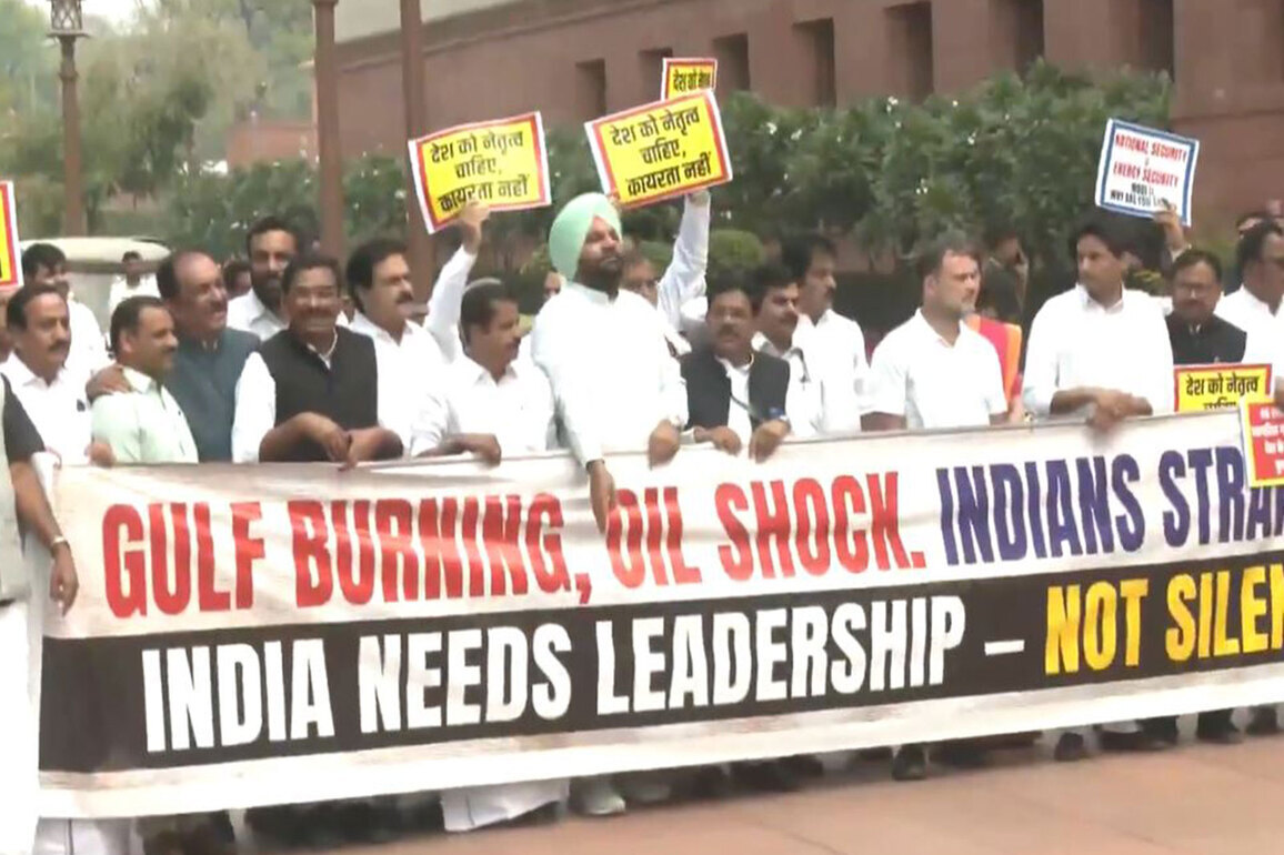 Parliament Session: INDIA bloc MPs led by Rahul Gandhi, Kharge protest against Centre over West Asia conflict