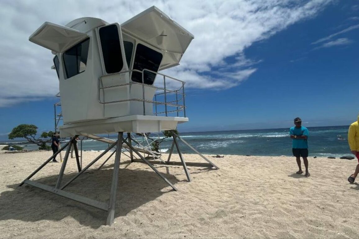 Lifeguard tower installed at Kohanaiki Beach Park in Kona