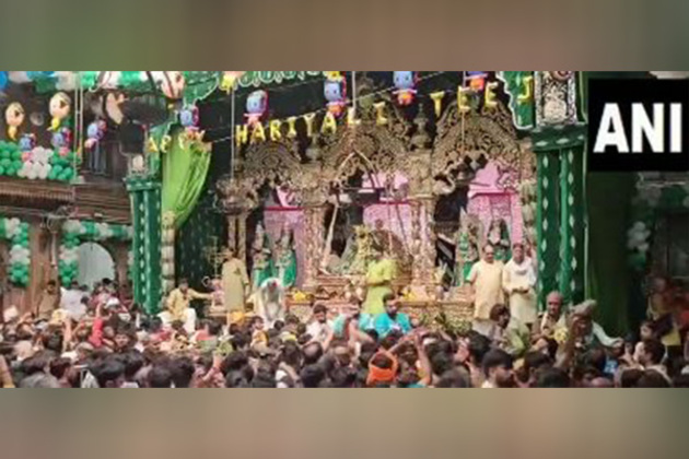 UP: Devotees throng Vrindavan's Banke Bihari Mandir on occasion of Hariyali Teej