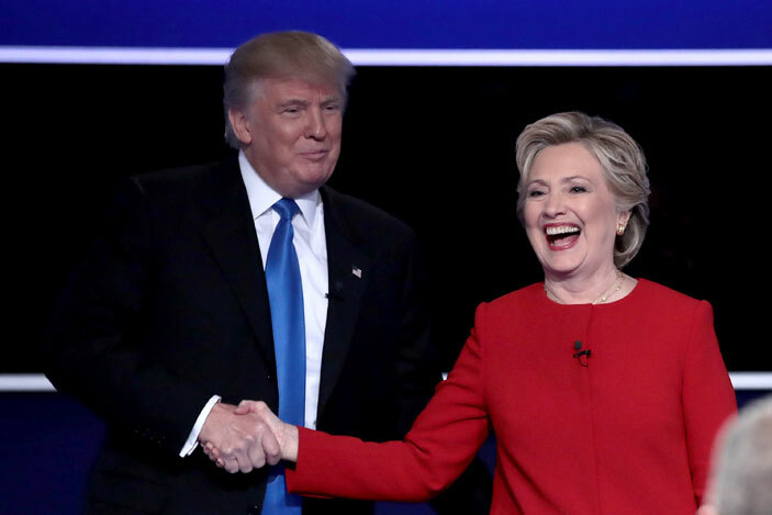  epublican presidential nominee onald rump and emocratic presidential nominee illary linton shake hands after the residential ebate at ofstra niversity on eptember 26 2016 in empstead ew ork rew ngereretty mages