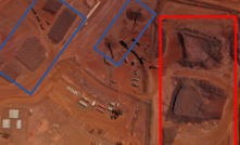  Aerial View of Iron Ridge Crusher Area including ROM stocks (highlighted in red) and Crushed Ore Stocks (highlighted in blue)