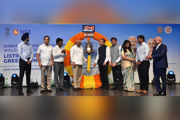Gujarat CM rings bell at NSE to mark listing of Surat Municipal Corporation's green bond