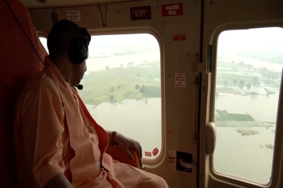 UP: CM Yogi conducts aerial survey of Ghazipur floods, directs timely relief for affected families