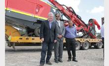  Then resources minister Bryan Green and Shree Minerals directors Sanjay Loyalka and Amu Singh at the mine's opening in 2013