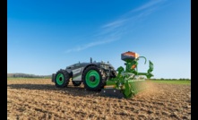  The four-wheeled AgXeed AgBot and 3m Amazone rotary harrow with GreenDrill catch crop seeder box. Image courtesy Amazone.