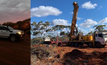  Pictures of Macarthur light vehicle on site at twilight, and mobilisation of diamond core drill rig at Moonshine