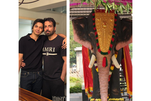 Sonu Sood, son Ayaan gift mechanical elephant to temple in Chennai