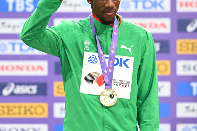 (SP)JAPAN-TOKYO-ATHLETICS-WORLD ATHLETICS CHAMPIONSHIPS-MEN'S TRIPLE JUMP-AWARDING CEREMONY