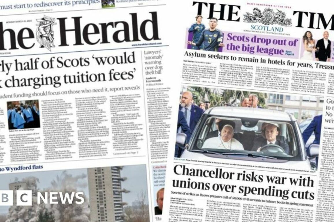 Scotland's papers- 'End free tuition' and spending cuts war