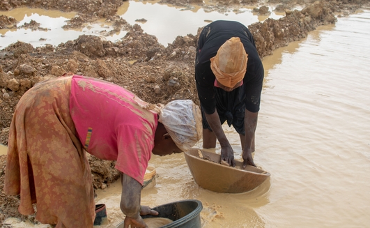 Miners at work at a galamsey site in Kunsu, Ghana. For many groups, ASM is the most stable source of income. Photo: Delali Adogla-Bessa / Shutterstock