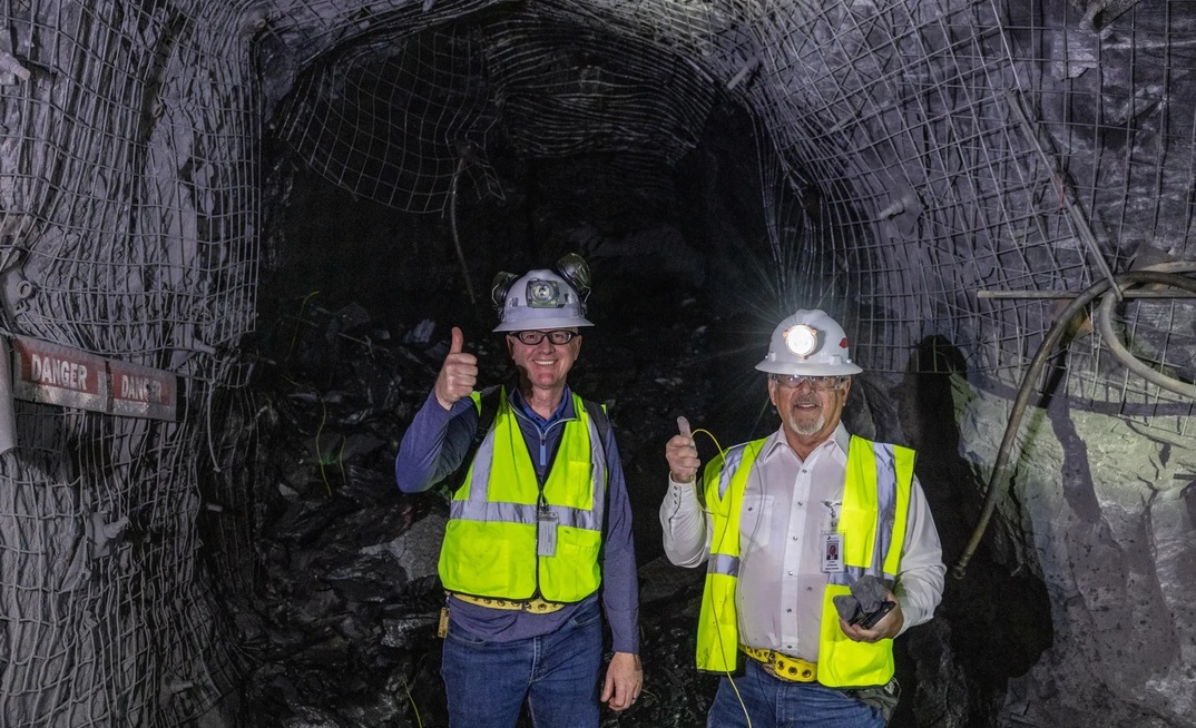 Mike Headley (left) the executive director of the SDSTA and the laboratory director at SURF stands next to Casey Peterson, SDSTA board chair, in part of the newly excavated drift Credit: Matthew Kapust