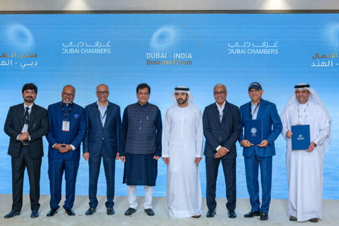 Hamdan bin Mohammed, India's Minister of Commerce and Industry witness signing of 8 strategic agreements